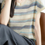 Casual Gradient Stripe Raglan Sleeve Knit Top