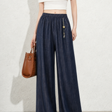 Casual Elastic Waist Wide Leg Denim Pants