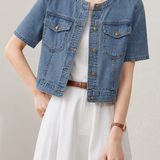 Casual Cropped Denim Short Sleeve Jacket