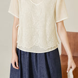 Elegant Lace Fake Two-Piece Short Sleeve Shirt