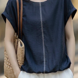 Casual Topstitch Color Contrast Drawstring Hem Top