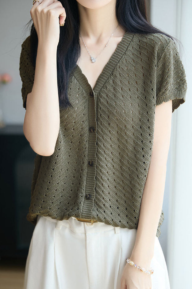 Gentle Commuter Breathable Hollow Out Knit Cardigan