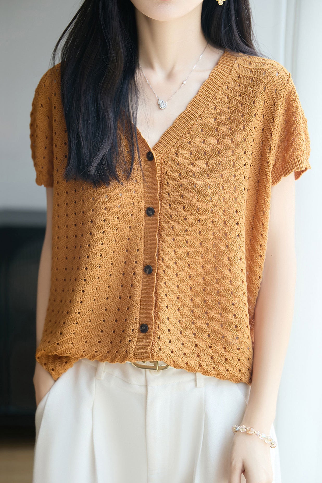 Gentle Commuter Breathable Hollow Out Knit Cardigan