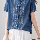 Casual Commuter Denim Embroidered Shirt