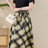 Temperament Commute Fake Two-Piece Spliced Plaid Dress