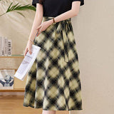 Temperament Commute Fake Two-Piece Spliced Plaid Dress