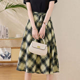 Temperament Commute Fake Two-Piece Spliced Plaid Dress
