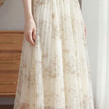 Gentle Commute Ink Wash Printed Mesh Midi Skirt
