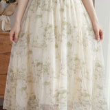 Gentle Commute Ink Wash Printed Mesh Midi Skirt