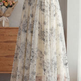Gentle Commute Ink Wash Printed Mesh Midi Skirt