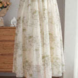 Gentle Commute Ink Wash Printed Mesh Midi Skirt