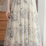 Gentle Commute Ink Wash Printed Mesh Midi Skirt