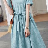 Temperament Jacquard Tie Short-Sleeve Dress