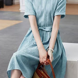 Temperament Jacquard Tie Short-Sleeve Dress