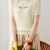Temperament Commute Bow Knit Short-Sleeve Top