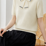Temperament Commute Bow Knit Short-Sleeve Top