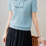 Temperament Commute Bow Knit Short-Sleeve Top