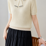 Temperament Commute Bow Knit Short-Sleeve Top