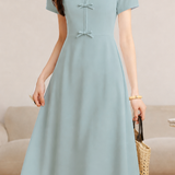 Gentle Commute Bow Waist-Cinched Dress