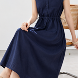 Literary Commute Round Neck Embroidered Linen Dress