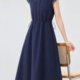 Literary Commute Round Neck Embroidered Linen Dress