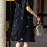 Temperament Commute Embroidered Straight Dress