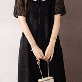 Temperament Commute Black And White Contrast Lace Dress
