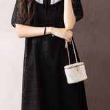 Temperament Commute Black And White Contrast Lace Dress