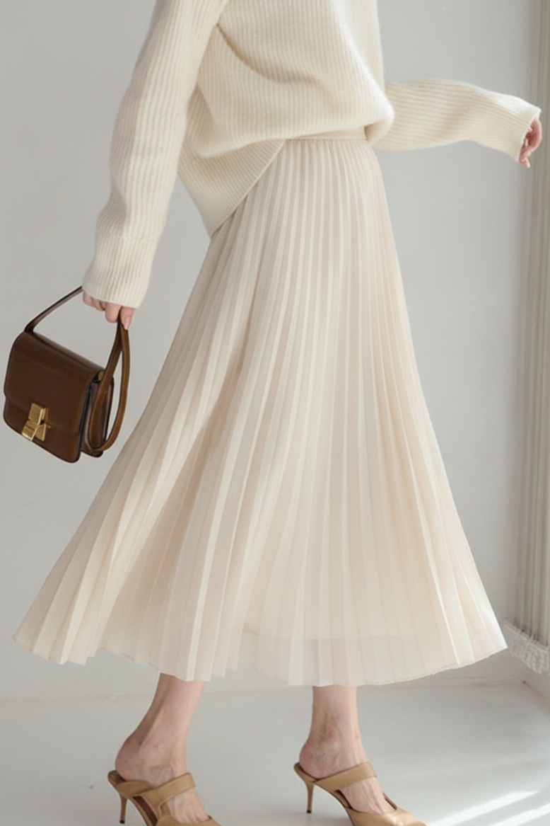 Casual High Waist Pleated Long Skirt