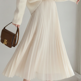 Casual High Waist Pleated Long Skirt