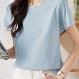 Temperament Polka Dot Jacquard Texture Short Sleeve T-Shirt