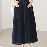 Casual Mid-Length Denim Midi Skirt
