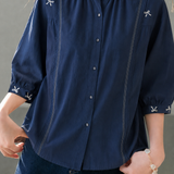 Temperament Bow Embroidery Short Sleeve Blouse