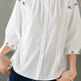 Temperament Bow Embroidery Short Sleeve Blouse