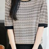 Temperament Color Block Stripe Short Sleeve Knit Top