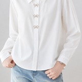 Casual Bow Rhinestone Lapel Shirt