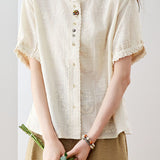 Temperament Lace Round Neck Embroidery Short Sleeve Shirt
