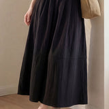 Casual Linen Elastic Waist Straight Midi Skirt
