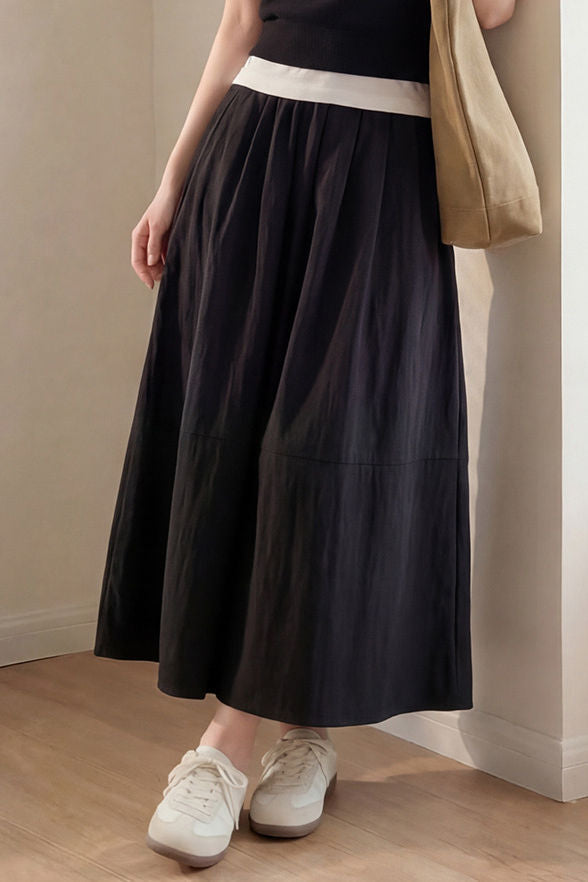 Casual Linen Elastic Waist Straight Midi Skirt