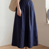 Casual Linen Elastic Waist Straight Midi Skirt