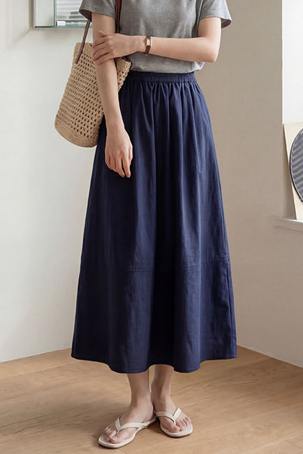Casual Linen Elastic Waist Straight Midi Skirt