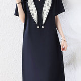 Elegant Short-Sleeve Dress With Scarf Splicing