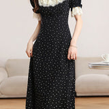 French Elegant Floral Dress With Ruffled Collar