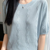 Elegant Short-Sleeve Knit Top With Water Ripple Pattern