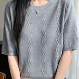 Elegant Short-Sleeve Knit Top With Water Ripple Pattern