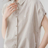 Casual Cotton Linen Plaid Short-Sleeve Shirt