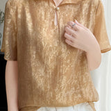 Elegant Mandarin Collar Frog Button Short-Sleeve Shirt