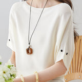 Off-Shoulder Batwing Short-Sleeve Knit Top
