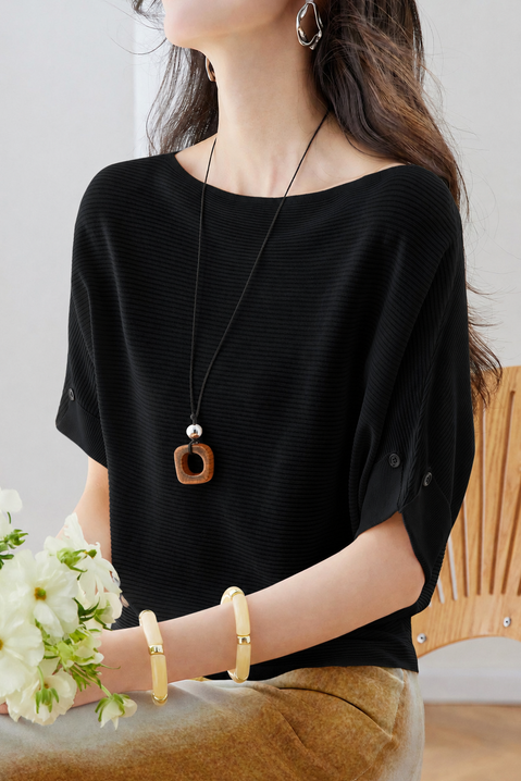 Off-Shoulder Batwing Short-Sleeve Knit Top