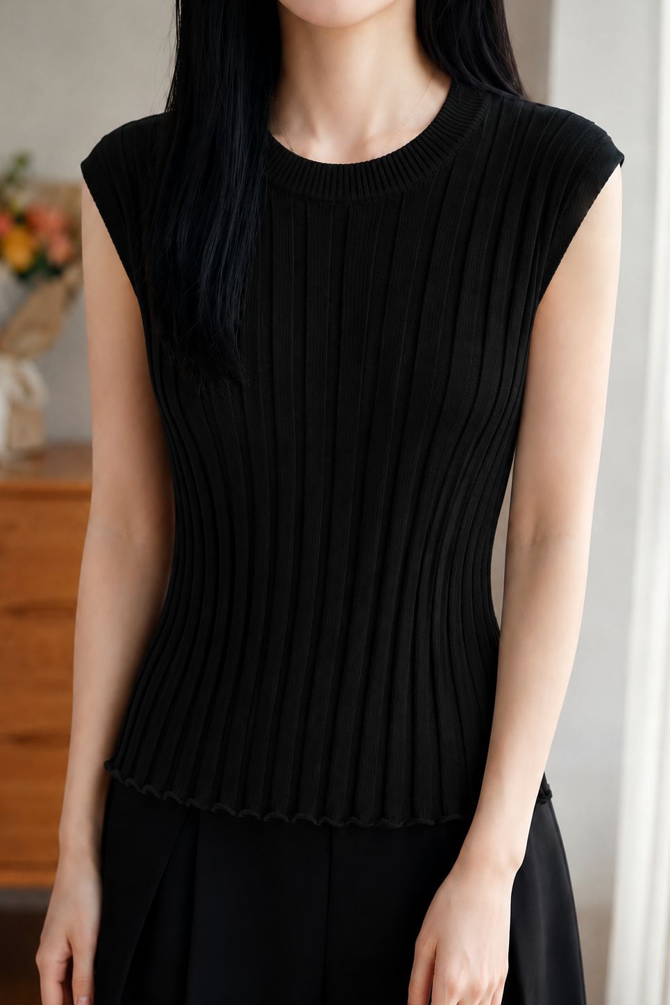 Elegant Ribbed Silk Knit Tank Top